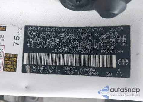 2008 Toyota Prius из США, поврежденный, VIN JTDKB20U787788618